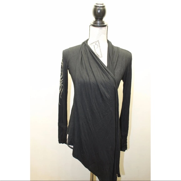 S12 Black 3D Metal Crystallize Women Over Piece Wings Blouse Black USA Med Wrap - Picture 6 of 12